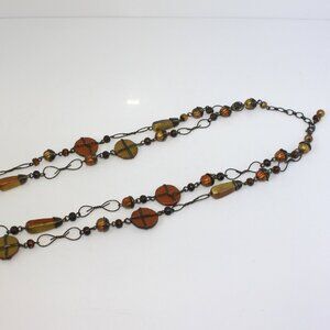 2 Strand Gold & Copper Color Wire Wrapped Beaded 28 in Necklace W/ 3 in Extender